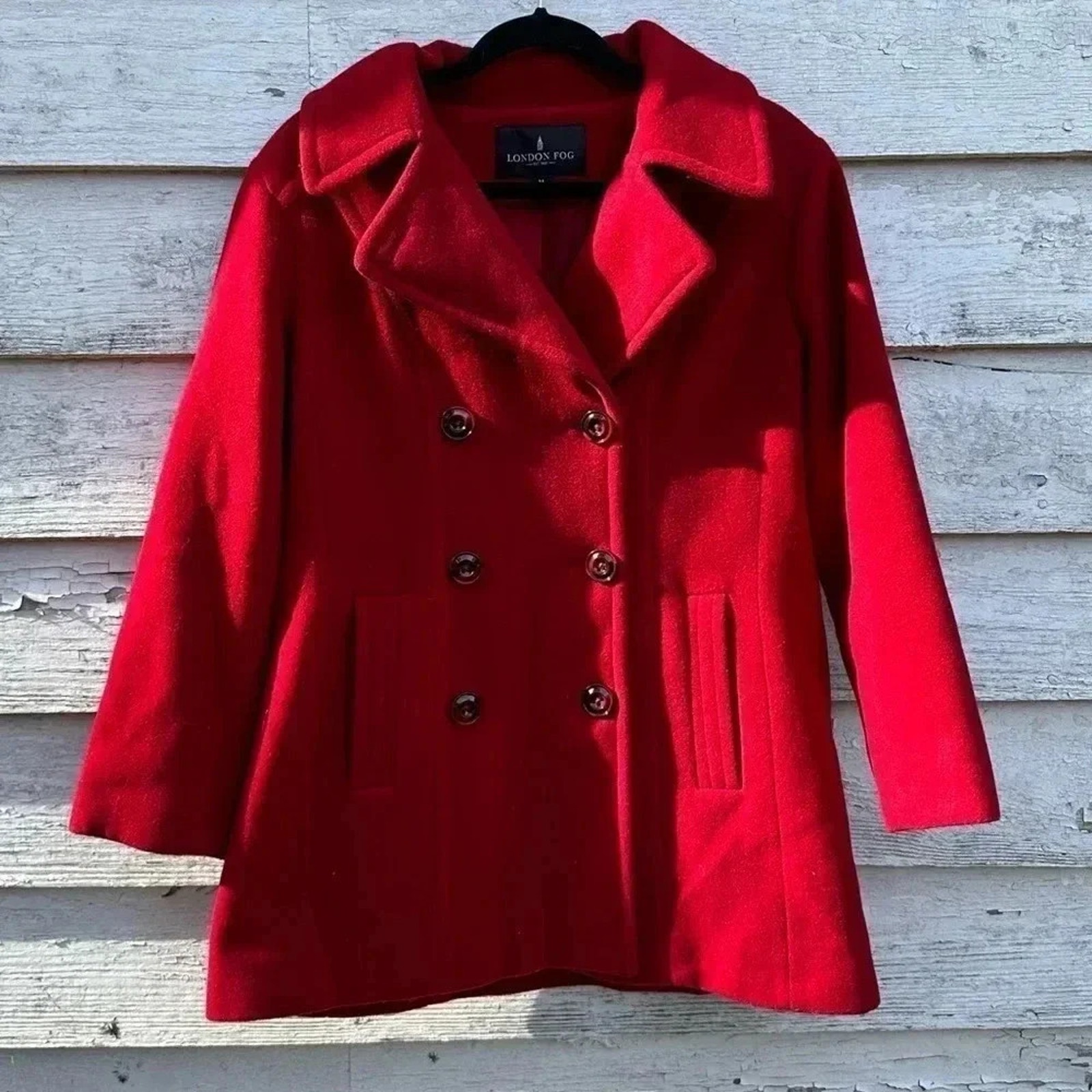 London Fog, Red Lined Double Breasted Pea Coat Size Medium